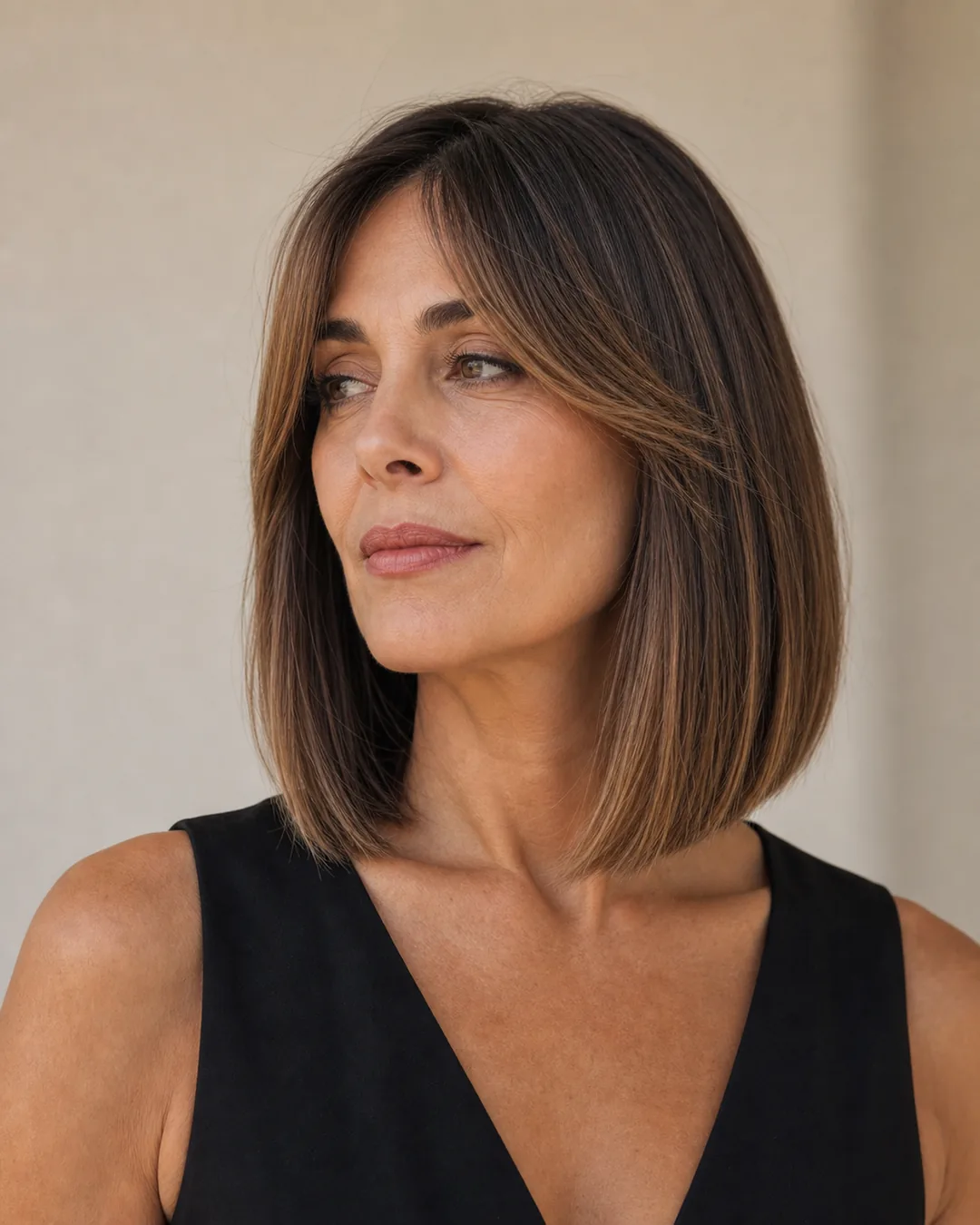 Bob Clavicular Angular Plus Flequillo Cortina - vista frontal y trasera exacta