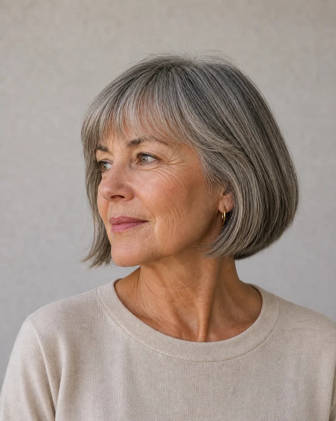Bob corto con flequillo natural — Cortes de pelo mujer 70 años