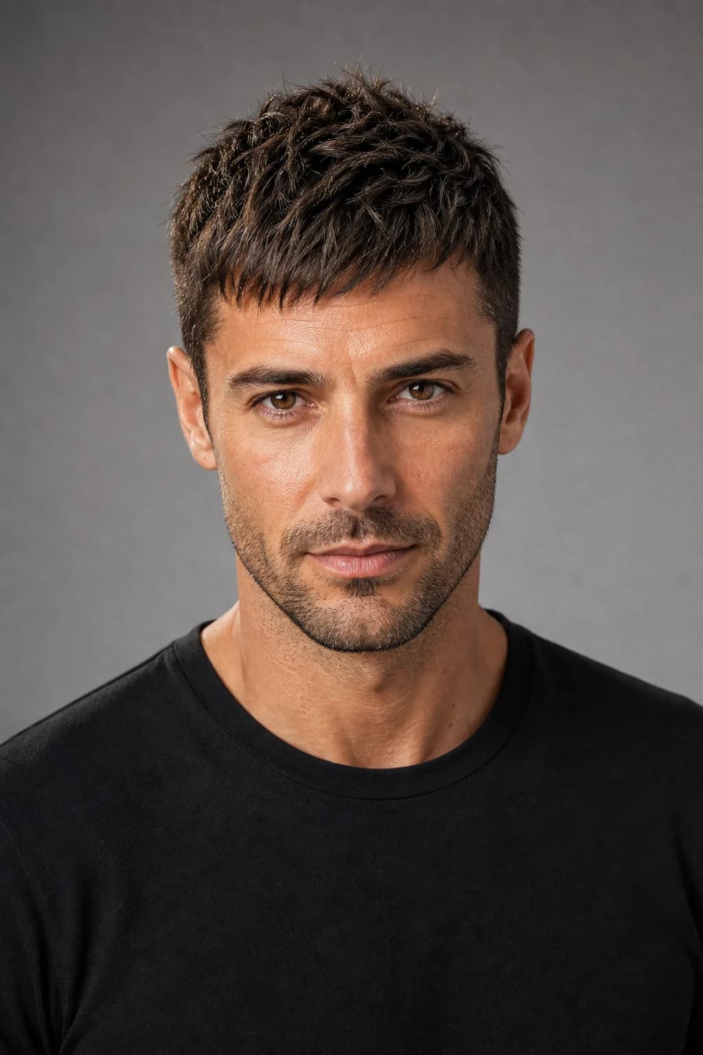 Crop con flequillo corto — disimula entradas suaves fase inicial