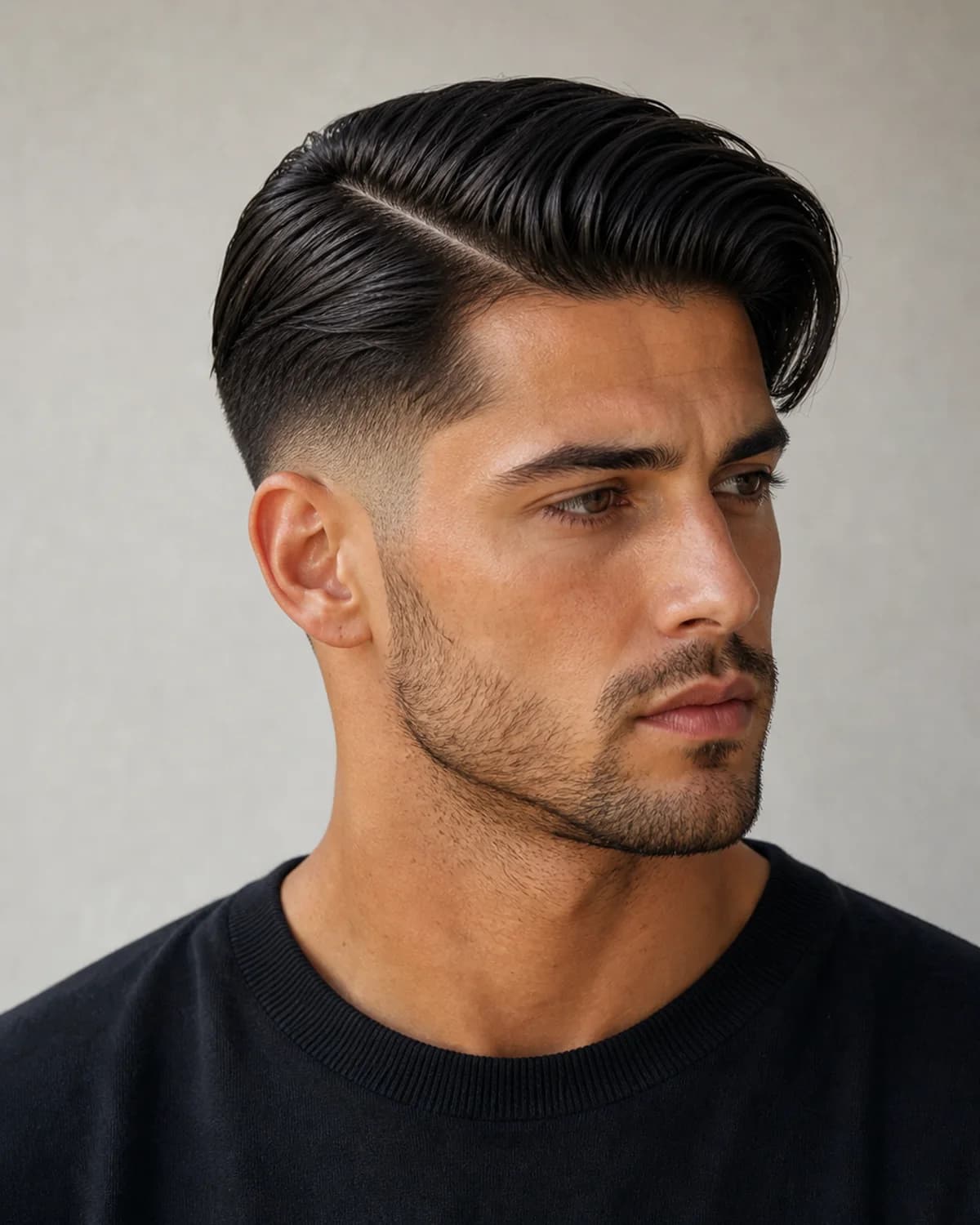 Degradado + side part — Degradado alto hombre