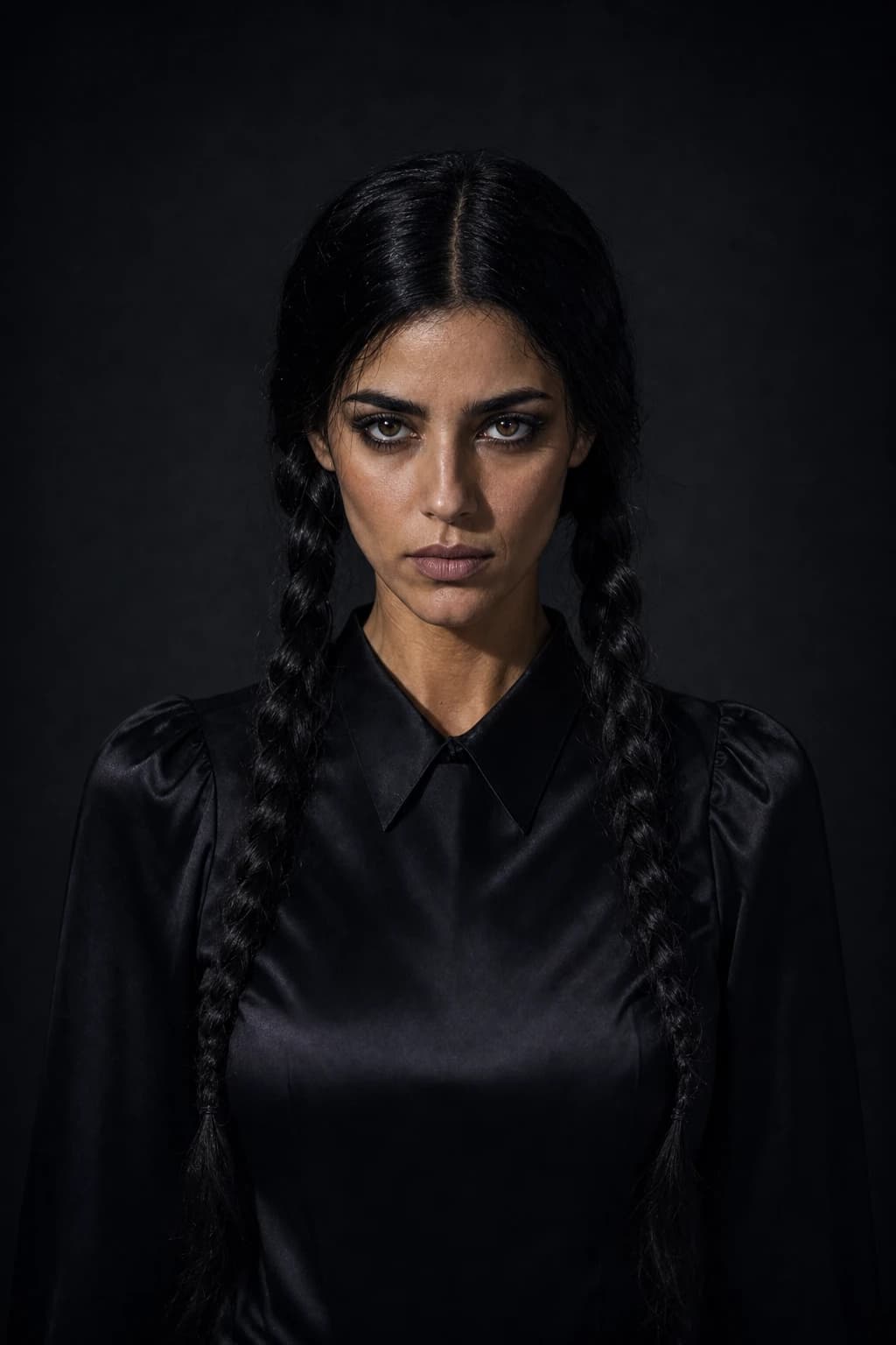 Trenzas Wednesday Addams Netflix — dos trenzas tirantes negras raya central