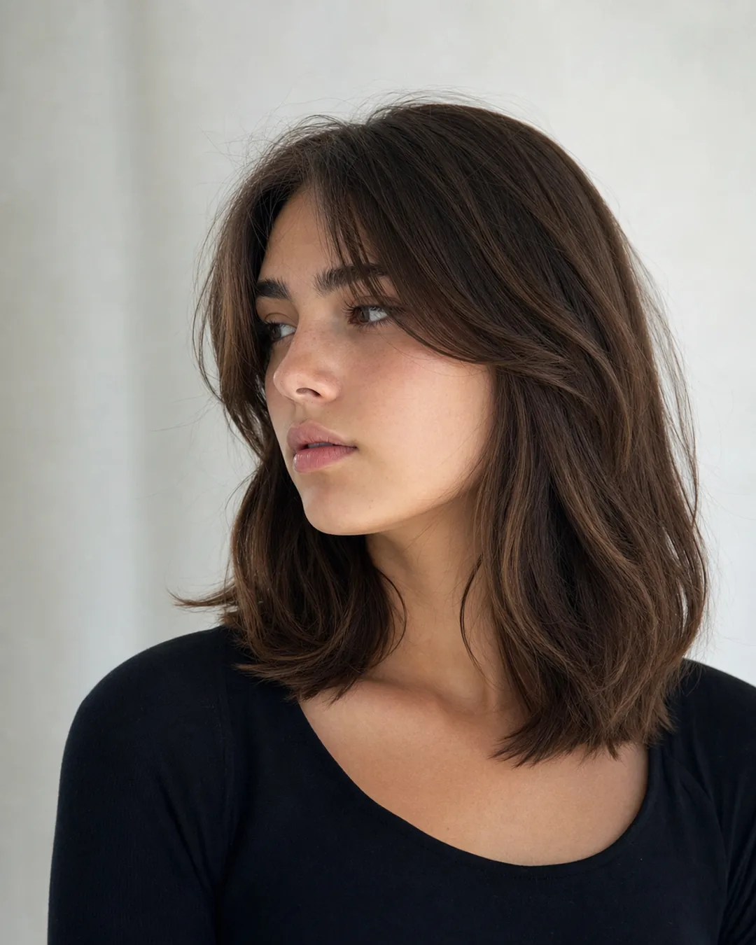 Lob Long Adolescente Con Flequillo Cortina - vista frontal y trasera exacta