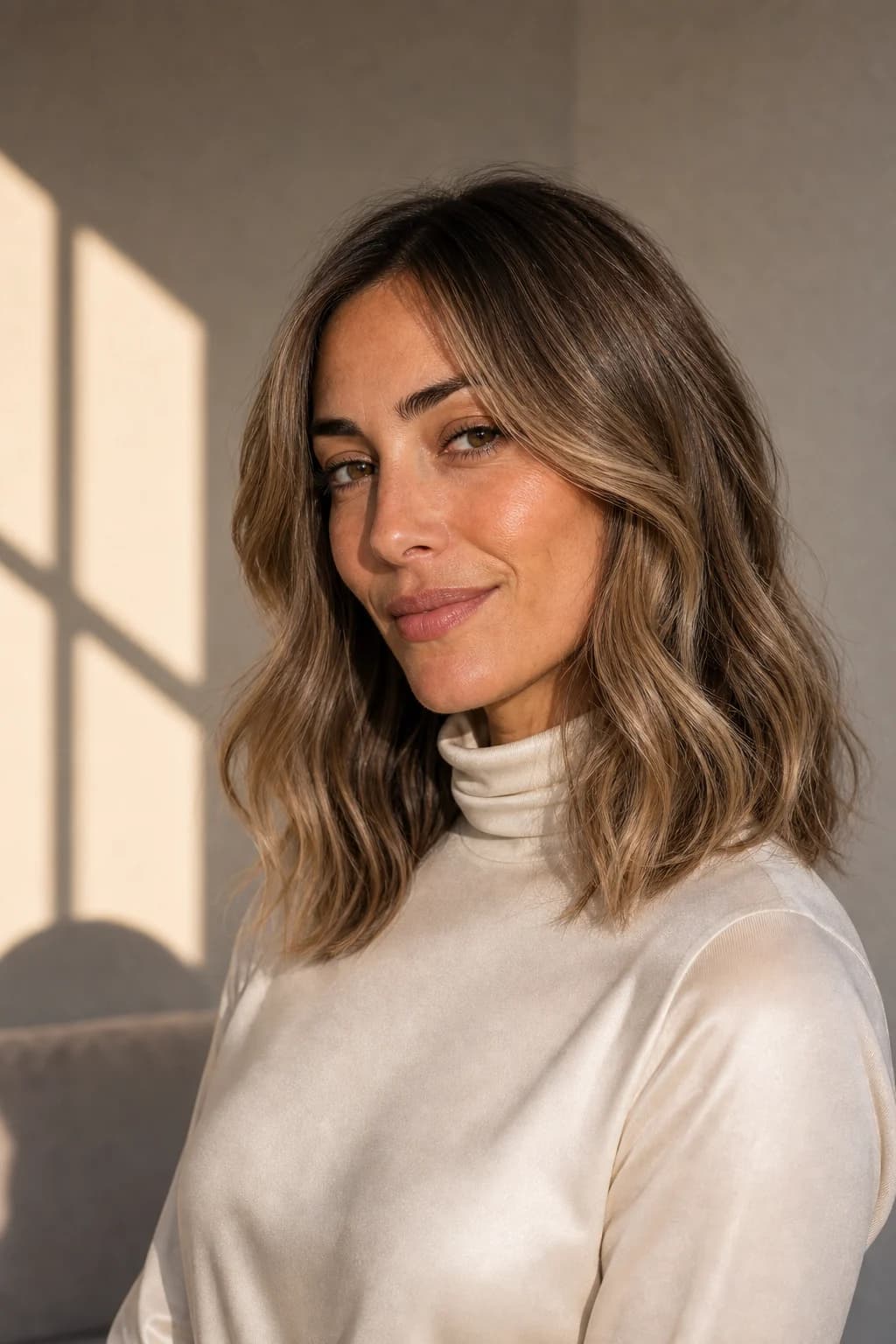 Balayage low-maintenance 30 años — crecimiento sin banda visible