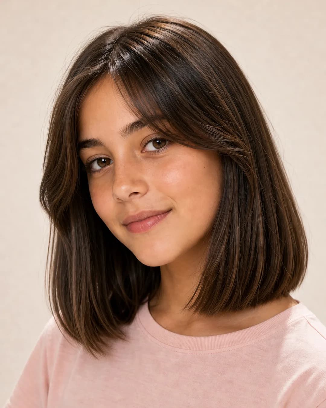 Niña Long Bob Cortina — vista frontal y trasera exacta