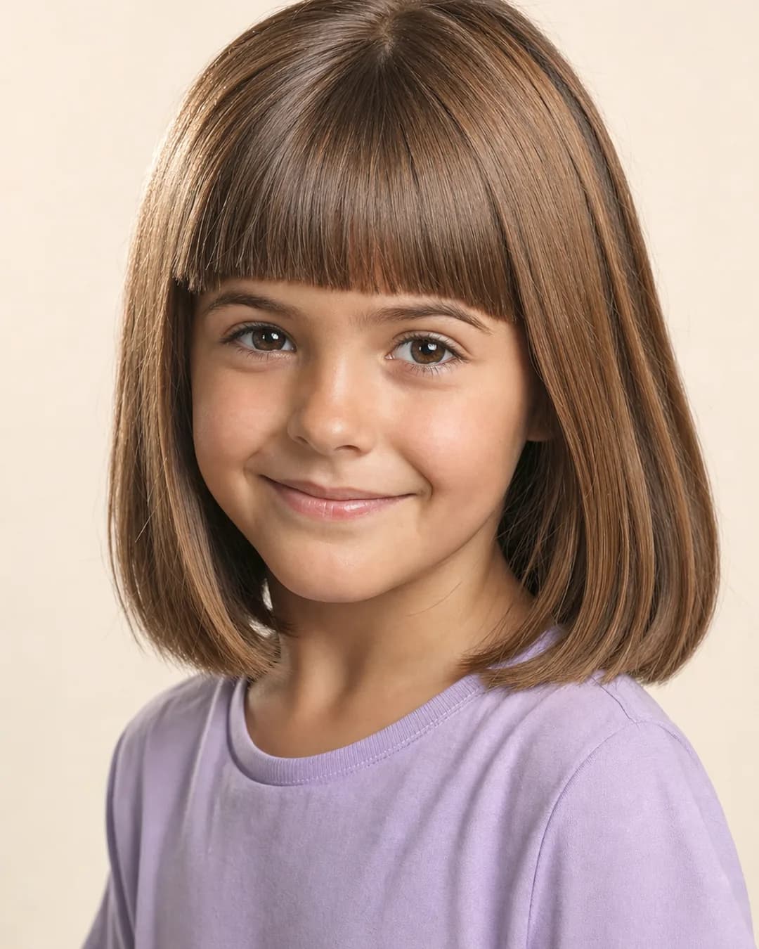 Niña Long Bob Flequillo Frontal — vista frontal y trasera exacta
