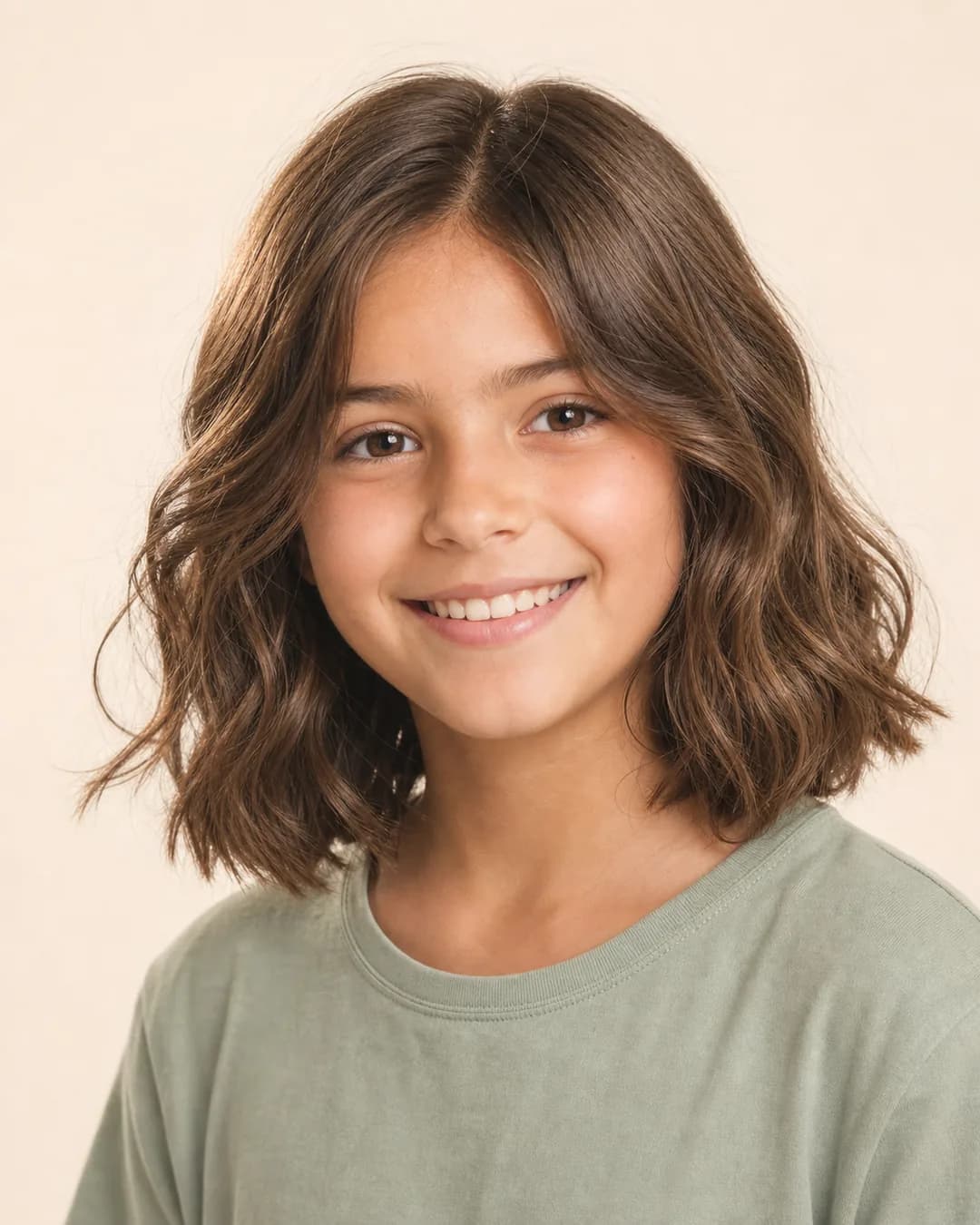 Niña Long Bob Ondulado — vista frontal y trasera exacta