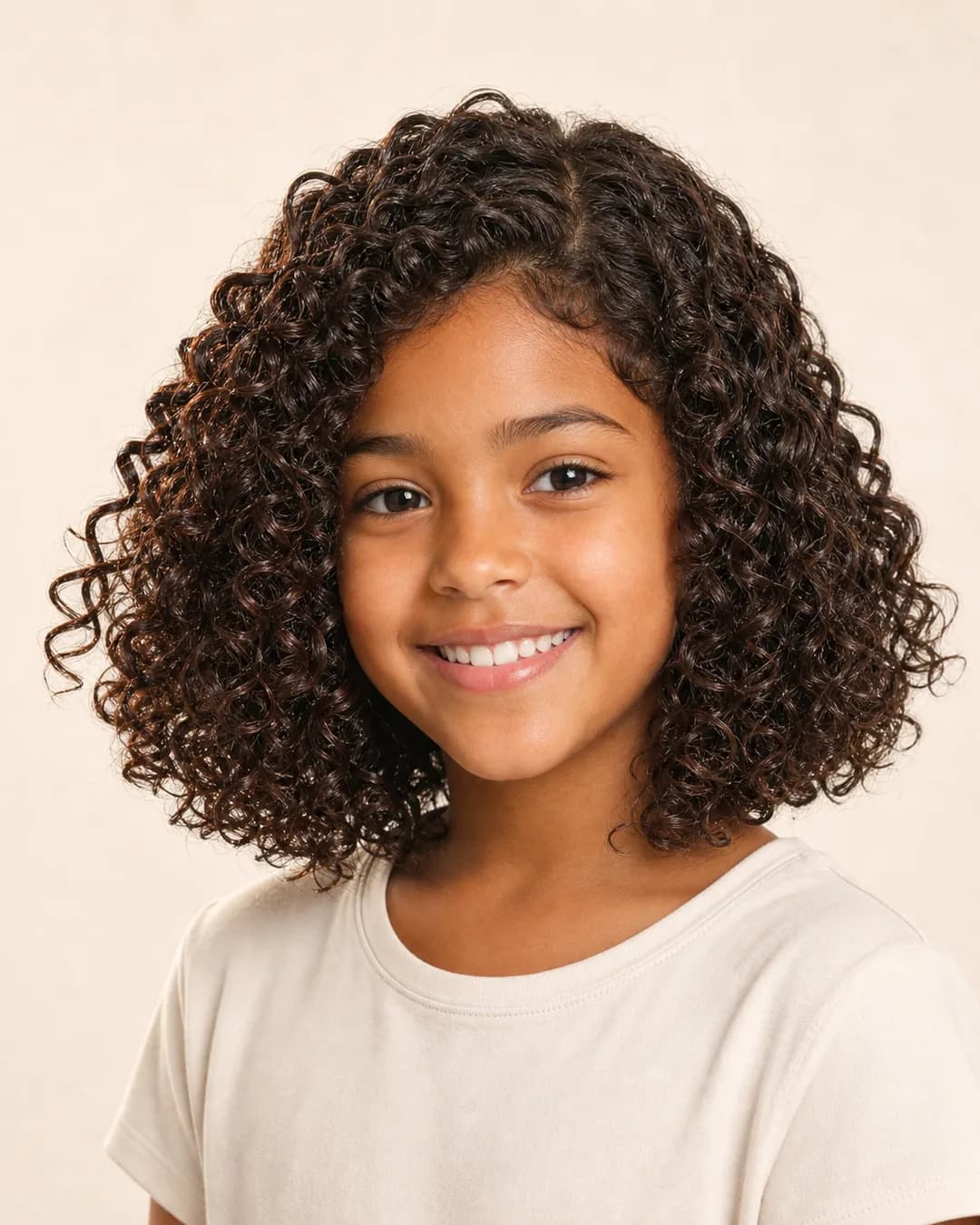 Niña Long Bob Rizado — vista frontal y trasera exacta
