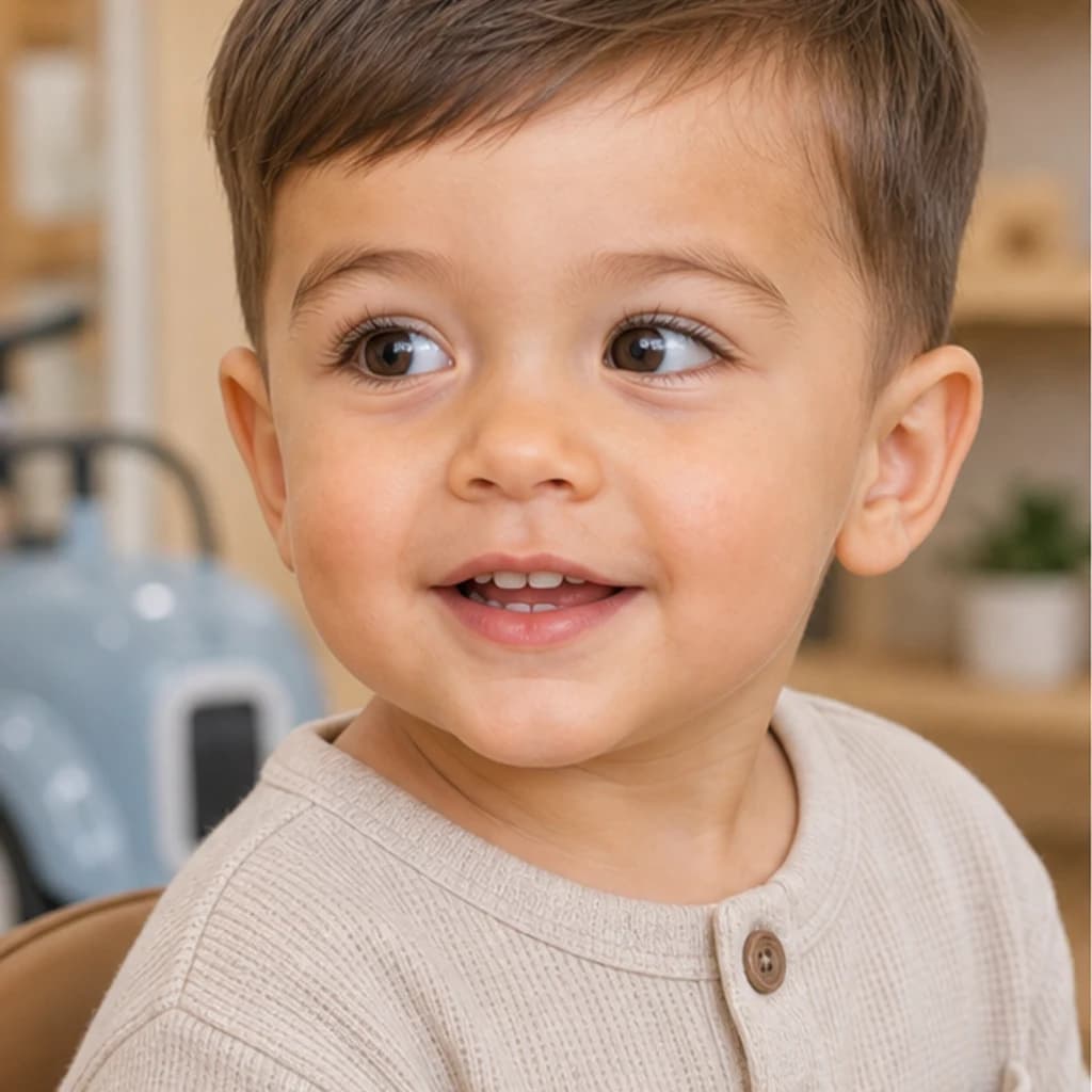 Peluquería infantil primer corte — silla-coche tablet juguete