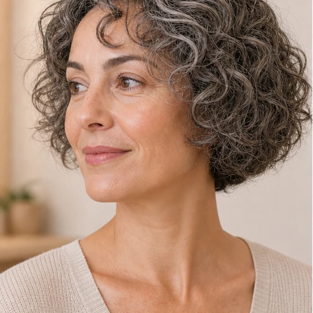 Pelo Corto Rizado Natural Curly Bob - vista frontal y trasera exacta
