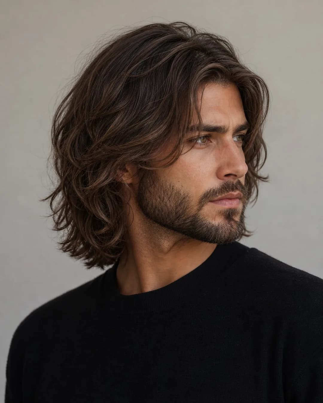 Pelo largo con barba media — Cortes de pelo largo hombre