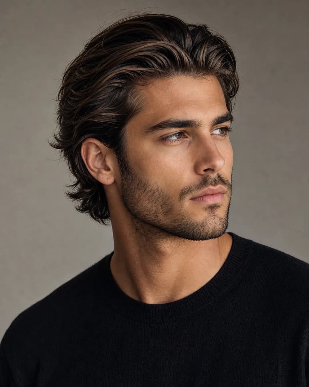 Pelo medio peinado atrás — Curtains modernos hombre