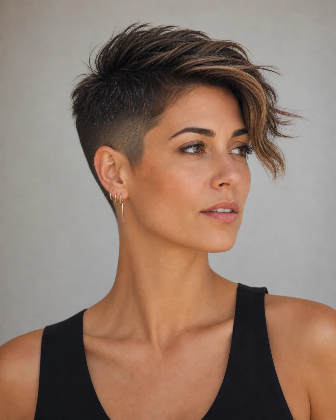 Pixie atrevido con mechón lateral — Corte de pelo pixie mujer