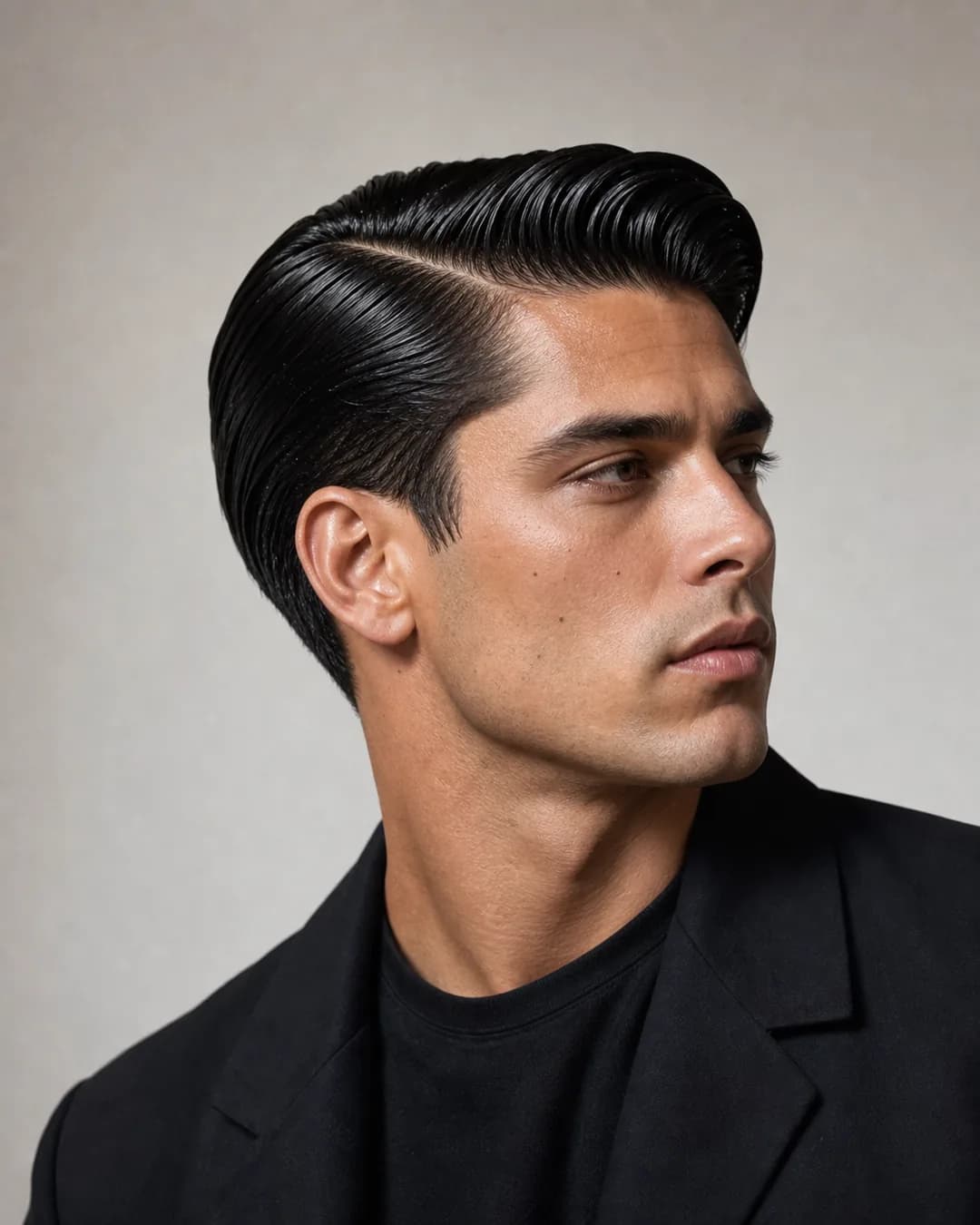 Slick back con pomada brillante — Taper fade en pelo liso