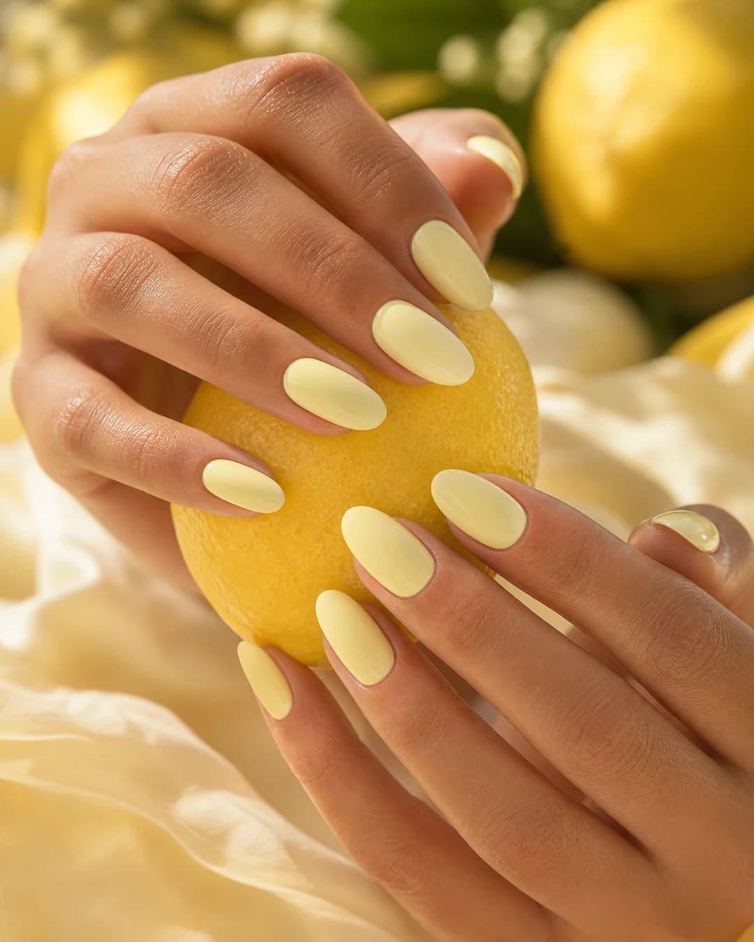 Uñas en pastel amarillo mantequilla butter yellow con limón