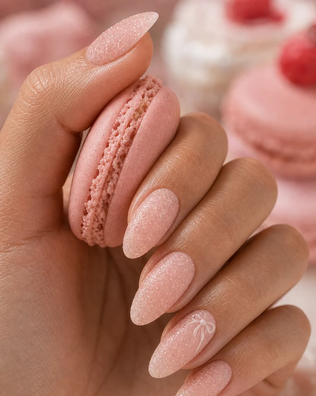 Uñas rosa palo con efecto azúcar texturizado tipo sugar nails